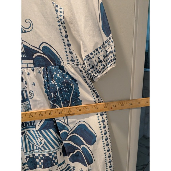 FARM Rio Ancient Garden‎ Midi Dress Women's Small Cotton Puff Sleeve Sz Medium - Picture 9 of 13